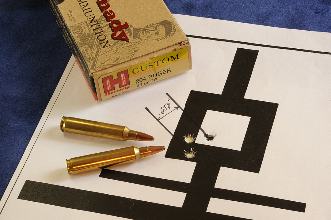 Using factory ammunition this time around, shows the Ruger Varmint Target rifle is indeed accurate. At 100 yards, this group measured .650 inch (about 21/32nds of an inch) shows today’s rifle and ammunition combinations are the best ever.